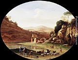 Figures Canvas Paintings - Valley with Ruins and Figures